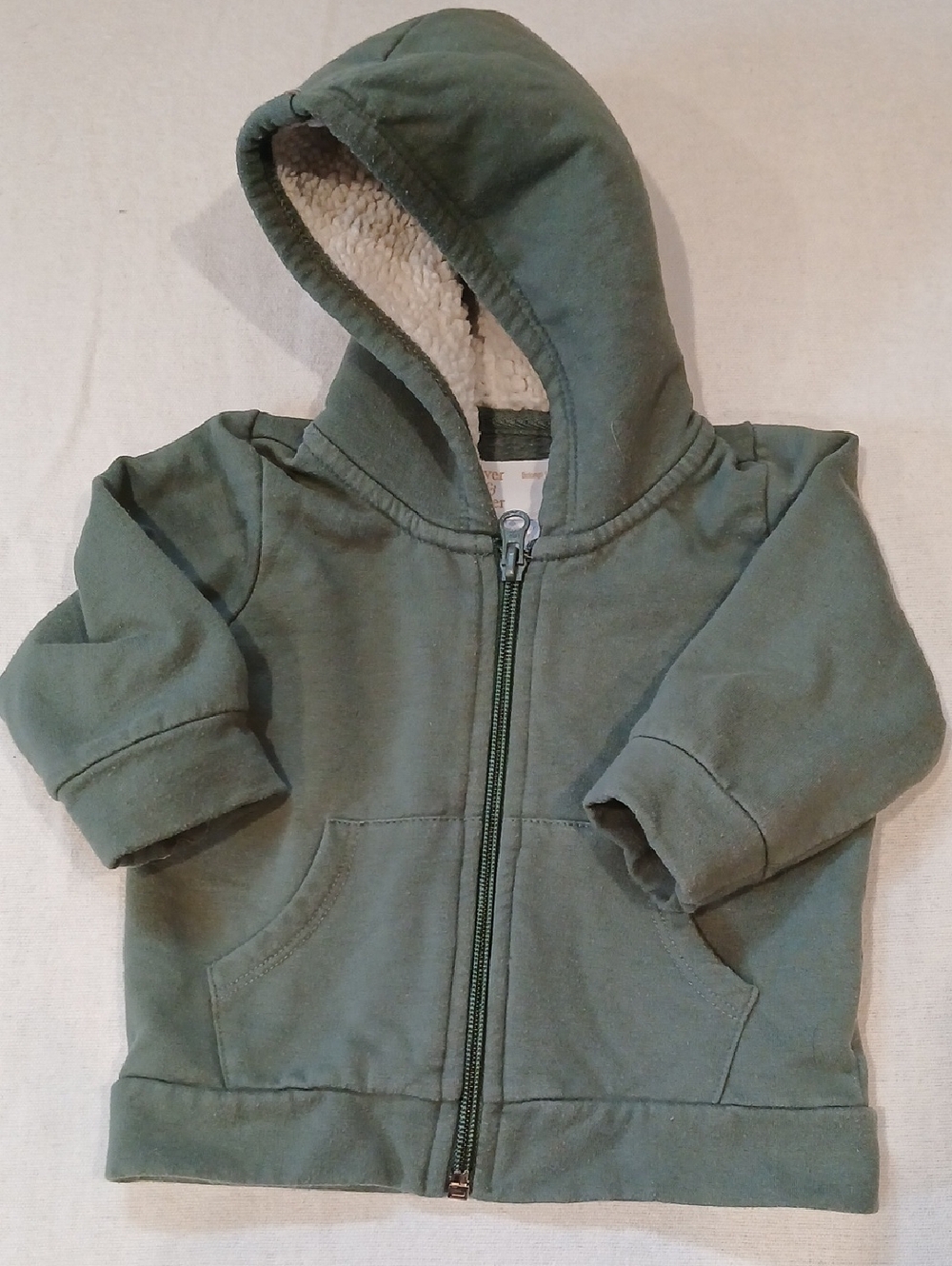 Kids Olive Green Hooded Sherpa Zip Hoodie